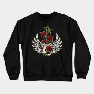 Guitar Wings Roses Rock and Roll Vintage Retro Music Design Crewneck Sweatshirt